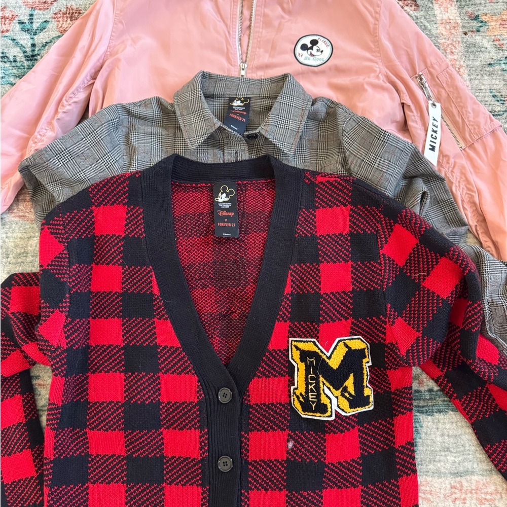 Disney Red and Black Checkered Cardigan with M Patch